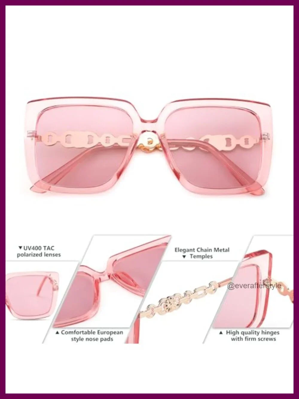 Women's Oversized Square Sunglasses UV400 Polarized Pearl Inlay Cat Eye Frame